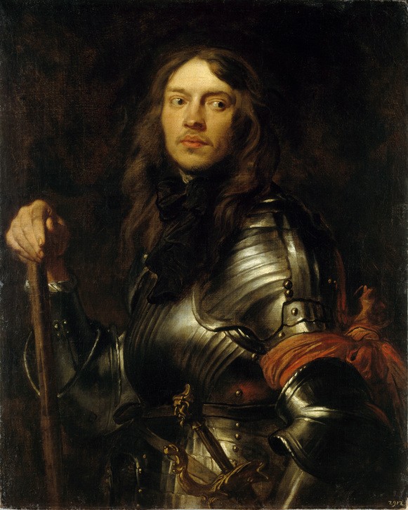 Anthonis van Dyck, Bildnis eines Geharnischten mit roter Armbinde (Mann, Harnich, Rüstung, Offizier, Militär, Rüstung, Portrait,  Bildnis, Selbstportrait, Barock, Klassiker, Wunschgröße, Wohnzimmer)