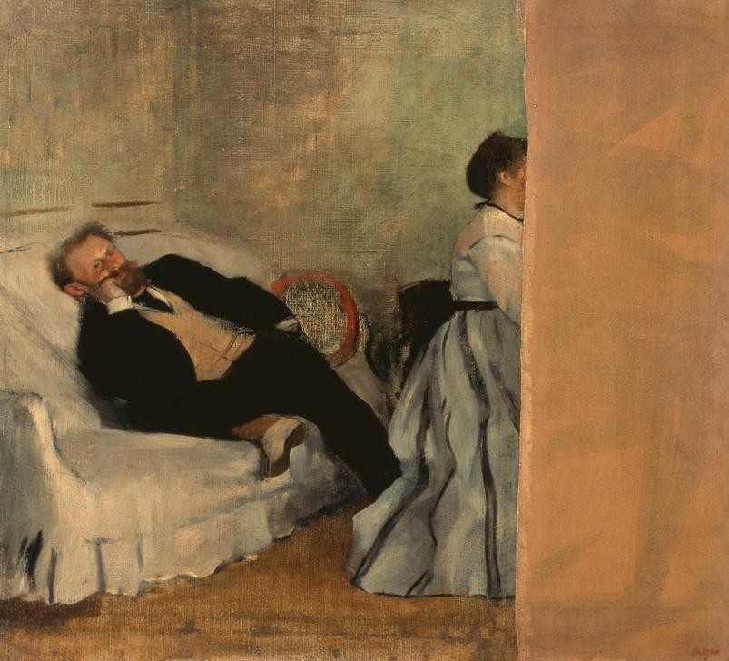 Edgar Degas, Monsieur et Madame Edouard Manet (Ehepaar,Künstlerleben,Künstler,Maler (Künstler),Portrait,Sofa,Französische Kunst,Lümmeln,Eheleben,Doppelportrait,Person)