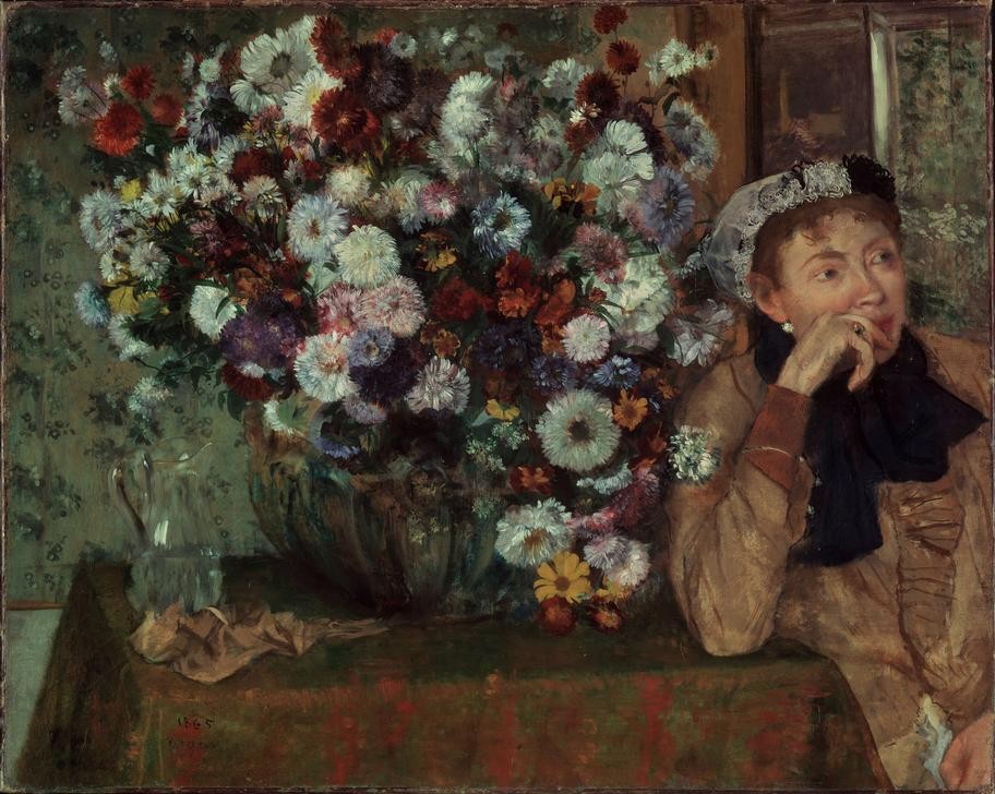 Edgar Degas, La Femme aux chrysanthemes (Chrysanthemum,Frau,Kunst,Stillleben,Portrait,Blumenstrauss,Französische Kunst,Blume)