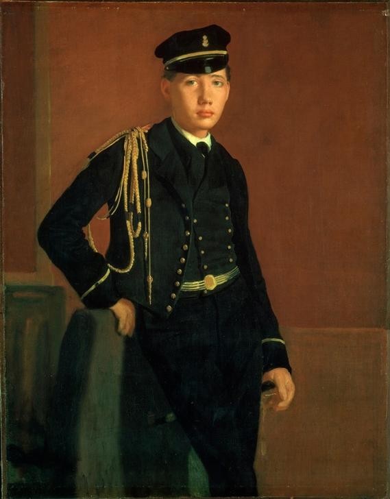 Edgar Degas, Achille de Gas en officier de marine (Länder,Mann,Marine,Militär,Uniform,Portrait,Französische Kunst,Kniestück,Junger Mann)