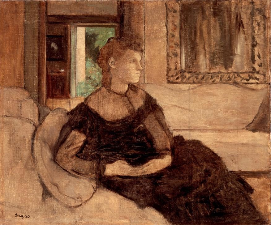 Edgar Degas, Madame Théodore Gobillard (Frau,Mensch,Impressionismus,Portrait,Interieur,Bürgertum,Sofa,Französische Kunst,Sitzen)