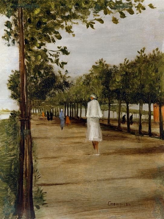 Theo Champion, Unbekannt (Allee, Spaziergänger, Bäume, Weg, Gesellschaft, Promenade, Fluss, Neoimpressionismus, Moderne, Wunschgröße, Wohnzimmer)