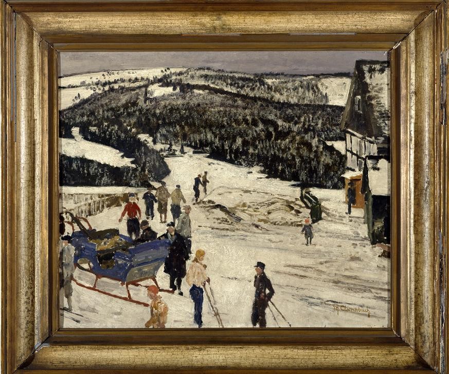 Max Clarenbach, Unbekannt (DEUTSCHE KUNST, JAHRESZEITEN, KUNST, LANDSCHAFT, PFERDESCHLITTEN, FREIZEIT, SKI, SPORT, WINTER, WINTERSPORT, WINTERURLAUB, IMPRESSIONISMUS, ERHOLUNG, PRIVATSAMMLUNG)