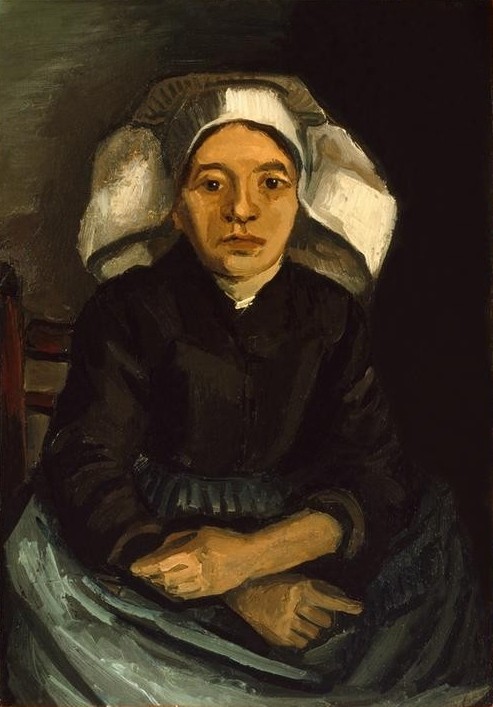 Vincent van Gogh, Paysanne de Nuenen assise (Frau,Kopfbedeckung,Kunst,Mensch,Impressionismus,Portrait,Bäuerin,Haube,Niederländische Kunst,Holländische Kunst,Landbevölkerung,Sitzen,Halbfigur)