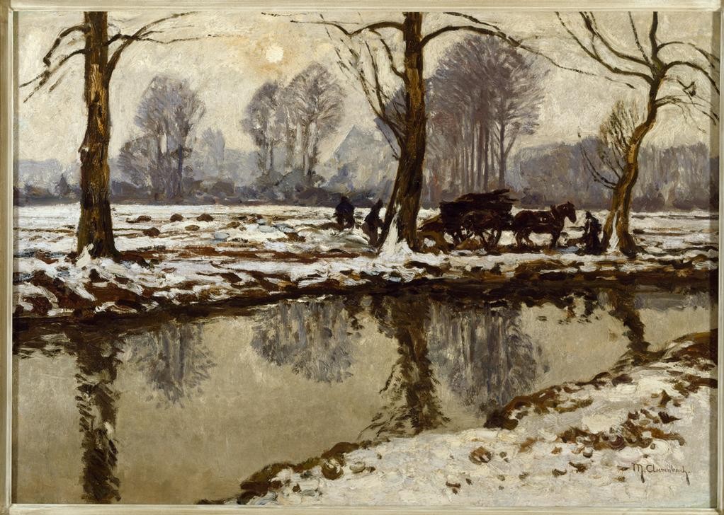 Max Clarenbach, Unbekannt (DEUTSCHE KUNST, GEWÄSSER, KUNST, LANDSCHAFT, WINTER, SONNE, IMPRESSIONISMUS, SCHNEE, FLUSS, UFER, PRIVATSAMMLUNG)