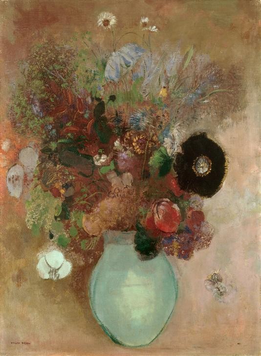 Odilon Redon, Le pavot noir (Botanik,Kunst,Mohn,Symbolismus,Stillleben,Blumenstrauss,Vase,Französische Kunst,Blume,Schwarz)