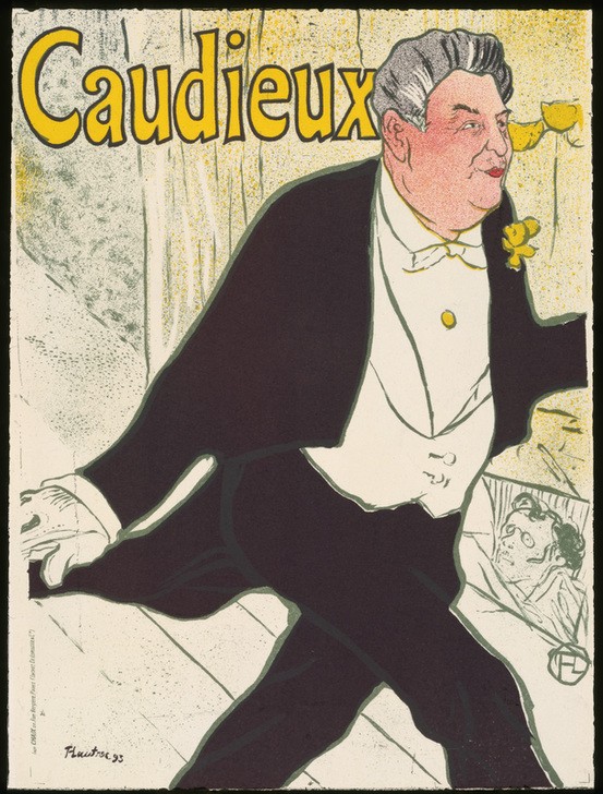 Henri de Toulouse-Lautrec, Caudieux (Herrenmode,Jugendstil,Kabarett,Komiker,Mann,Theater,Variete (Entertainment),Plakat,Revue (Musiktheater),Bühne,Frack,Clown,Französische Kunst,Souffleur,Gesellschaftskleidung)