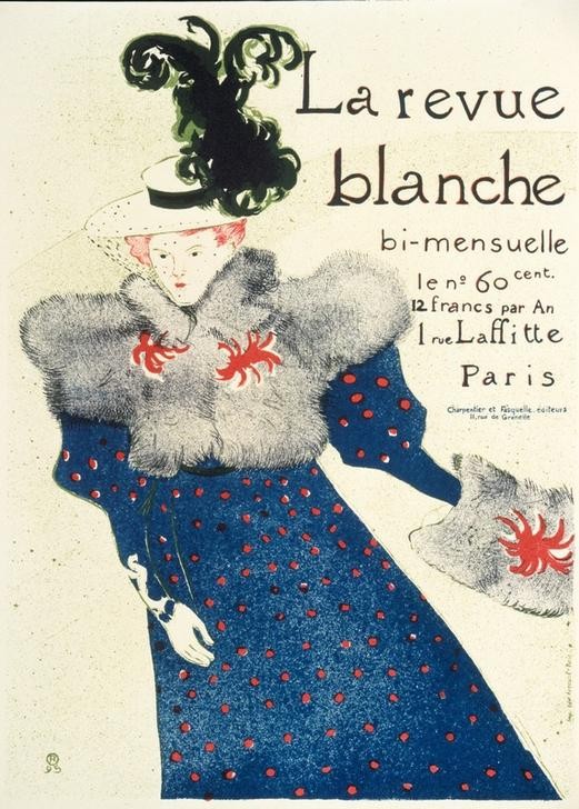 Henri de Toulouse-Lautrec, La Revue Blanche (Damenmode,Eislauf,Frau,Jugendstil,Mantel,Mode,Publizistik,Theater,Variete (Entertainment),Werbung,Winter,Hut,Plakat,Zeitschrift,Portrait,Muff,Französische Kunst,Pelzkragen,Fin De Siecle,Jahrhundertwende,Gepunktet)