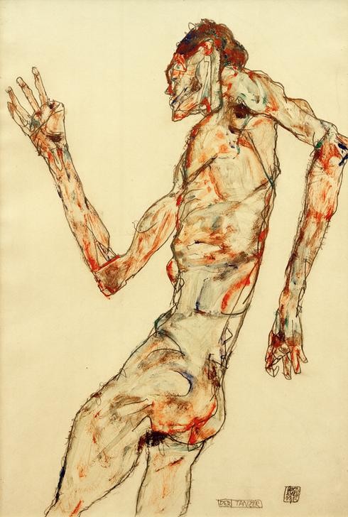 Egon Schiele, Der Tänzer (Kunst,Mann,Musik,Tänzer,Tanz,Akt,Expressionismus,Österreichische Kunst,Kniestück)