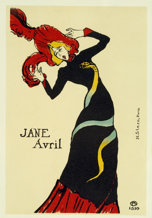 Henri de Toulouse-Lautrec, Jane Avril (Frau,Jugendstil,Kabarett,Tänzerin,Theater,Variete (Entertainment),Plakat,Portrait,Französische Kunst,Rote Haare,Jahrhundertwende,Ganzfigurig)