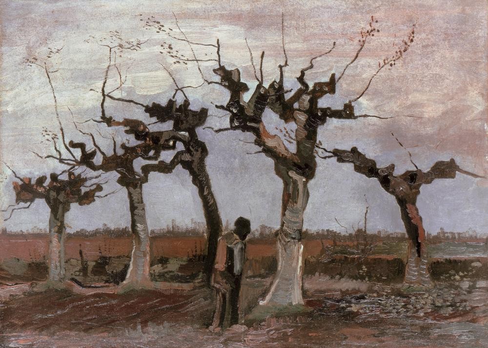 Vincent van Gogh, Bouleaux taillés (Kunst,Landschaft,Mann,Impressionismus,Birke,Baum,Ebene,Acker,Niederländische Kunst,Baumschnitt)
