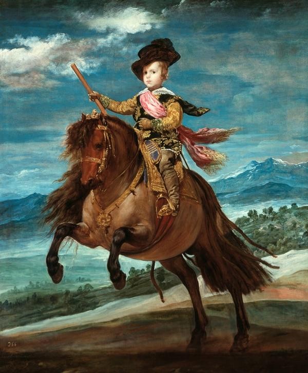 Diego Rodriguez de Silva y Velasquez, Prinz Baltasar Carlos zu Pferde (Geschichte,Kindermode,Kind,Pferd (Tier),Reiter,Barock,Portrait,Reitkleidung,Habsburger,Kind Und Tier,Spanische Kunst,Knabe,Jungverstorbene,Person,Prinz)
