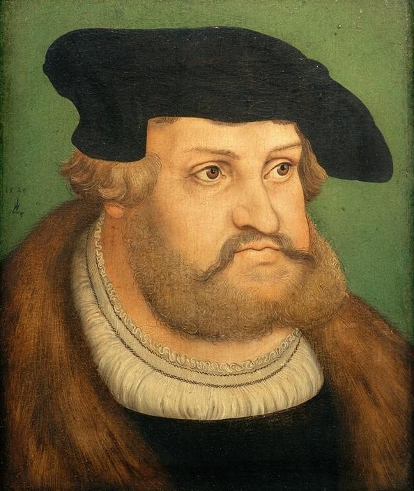 Lucas Cranach der Ältere, Friedrich der Weise von Sachsen (Fürst, Adel, Bart, Kopfbedeckung, Pelzkragen, Portrait, Bildnis, Persönlichkeiten, Klassiker, Renaissance, Wunschgröße, Wohnzimmer)