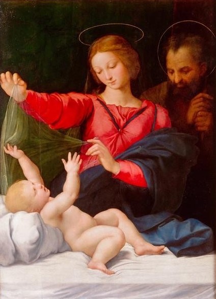 Raffael, Maria mit dem Kind (Christentum,Renaissance,Schleier,Heilige Familie,Maria Mit Kind,Neues Testament,Bibel,Jungfrau,Italienische Kunst,Jesusknabe,Madonna Loretana)