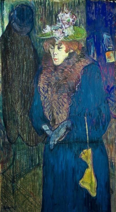 Henri de Toulouse-Lautrec, Jane Avril entrant au Moulin-Rouge (Damenhut,Damenmode,Frau,Mode,Tänzerin,Tanz,Portrait,Technik,Französische Kunst,Kleidung (Allgemein),Fin De Siecle,Person)