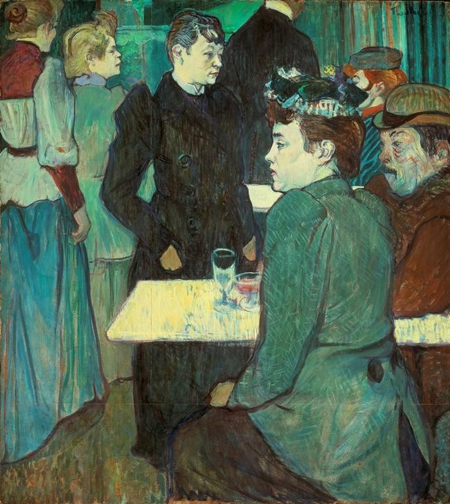 Henri de Toulouse-Lautrec, Un coin du Moulin de la Galette (Frau,Gastronomie,Gesellschaftliches Leben,Gesellschaft,Mann,Nachtleben,Tanzlokal,Nachtlokal,Französische Kunst,Erwartung,Warten,Fin De Siecle,Zuschauen,Frauenleben,Zuschauer,Jahrhundertwende,Kommunikationslosigkeit,Zuschauerin,Stadtleben,Vergnügungslokal)