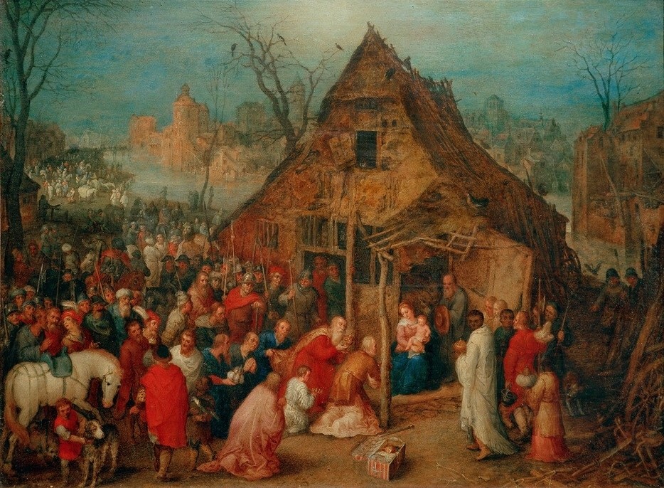 Jan Brueghel der Ältere, Anbetung der Hl. Drei Könige (Arm Und Reich,Christentum,Religion,Renaissance,Neues Testament,Bibel,Anbetung Der Könige,Manierismus,Heilige Drei Könige (Neues Testament),Niederländische Kunst,Anbetung (Allgemein),Baufälligkeit,Kindheit Jesu,Schwarzer)