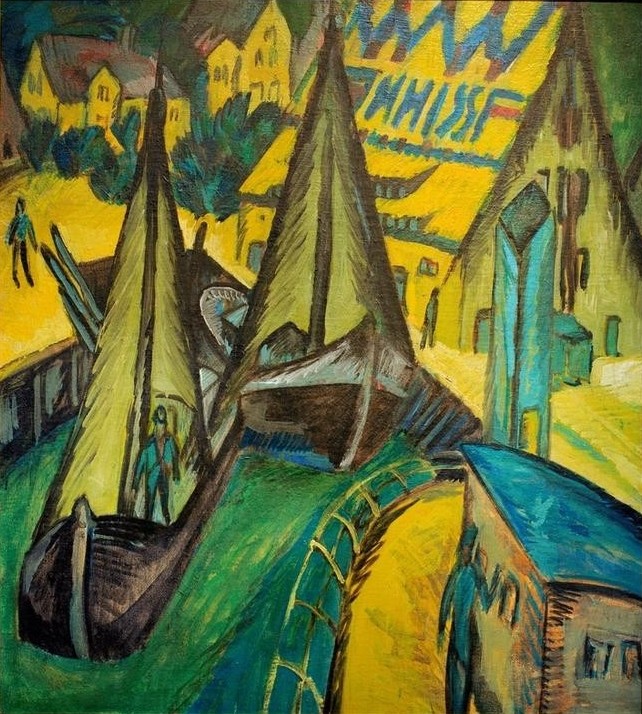 Ernst Ludwig Kirchner, Hafen von Burgstaaken (Deutsche Kunst,Hafen,Segelboot,Expressionismus,Die Brücke,Schifffahrt)
