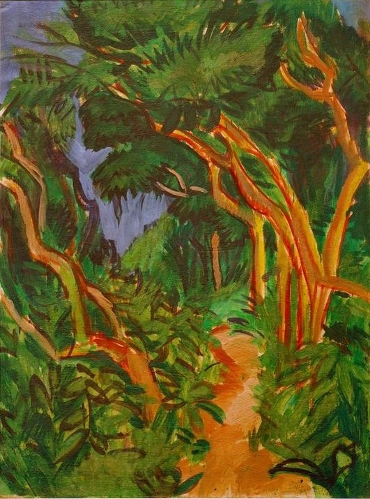 Ernst Ludwig Kirchner, Fehmarnlandschaft, Waldweg (Deutsche Kunst,Landschaft,Wald,Expressionismus,Die Brücke,Waldweg)