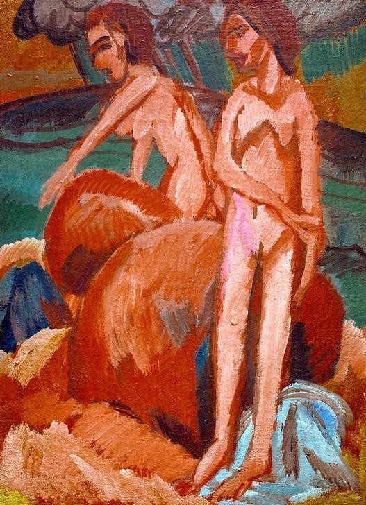 Ernst Ludwig Kirchner, Badende am Meer (Deutsche Kunst,Freikörperkultur,Frau,Freizeit,Seebad,Strand,Meer,Akt,Expressionismus,Reise,Die Brücke)