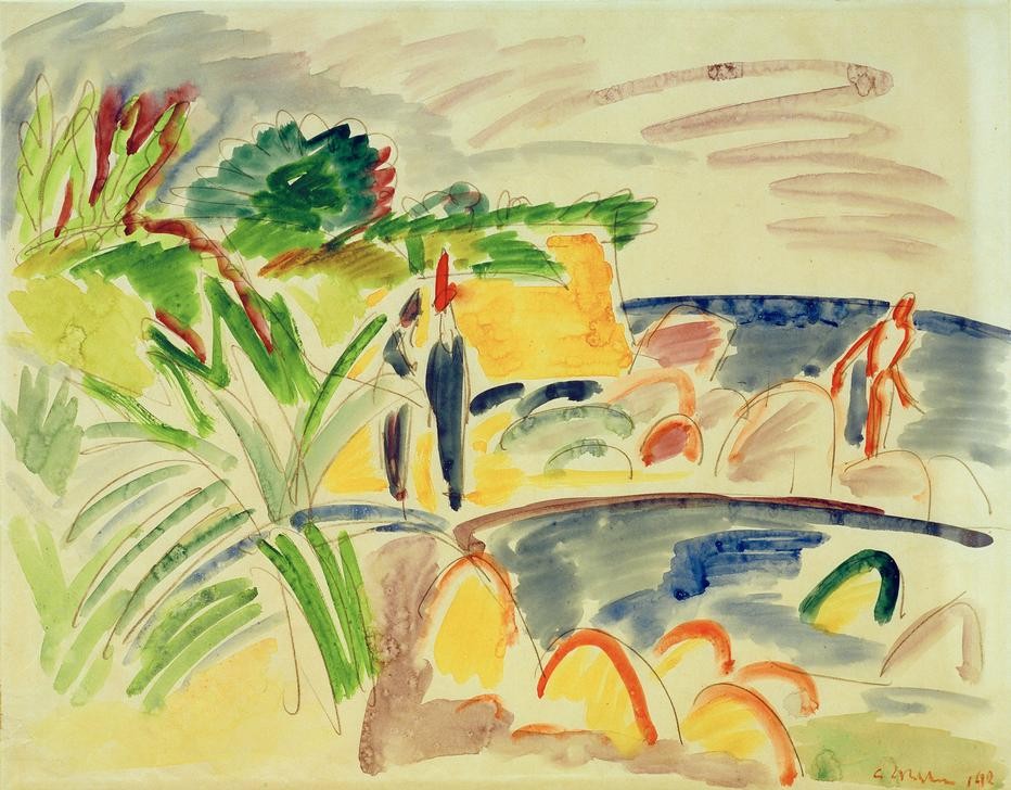 Ernst Ludwig Kirchner, Strandszene auf Fehmarn (Deutsche Kunst,Küste,Freizeit,Seebad,Strand,Expressionismus,Reise,Die Brücke)