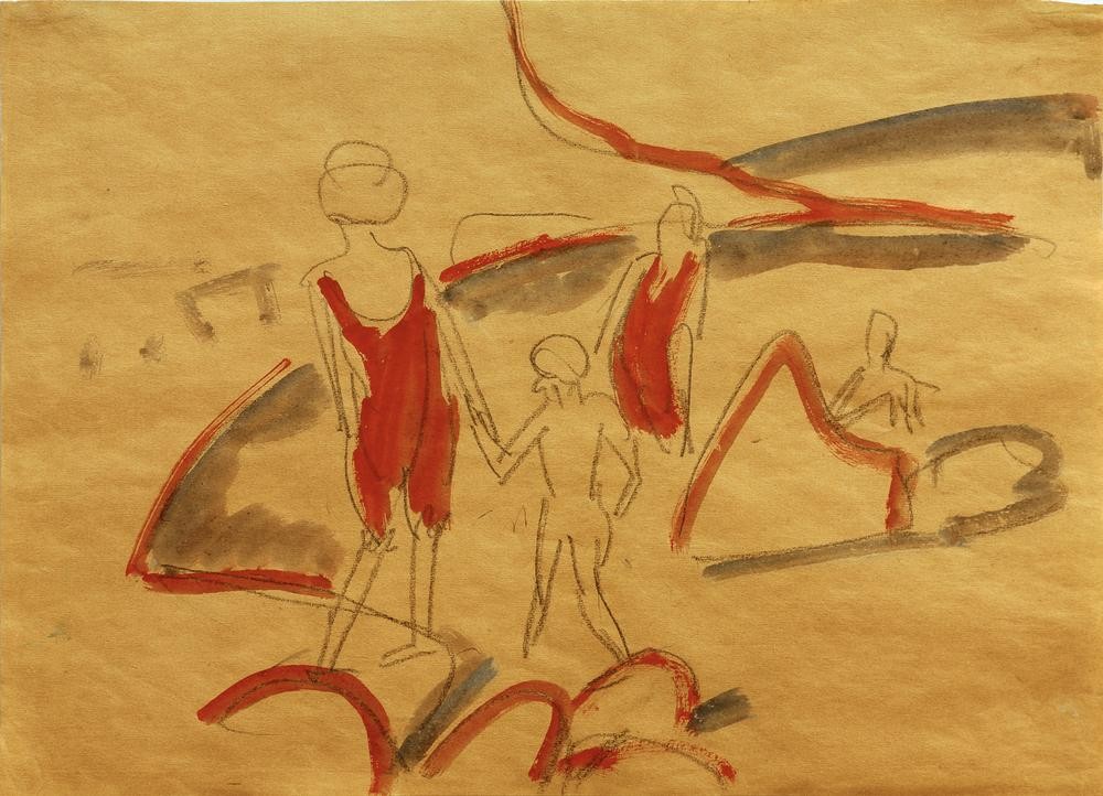 Ernst Ludwig Kirchner, Badende am Fehmarnstrand (Deutsche Kunst,Küste,Freizeit,Seebad,Strand,Expressionismus,Reise,Die Brücke)