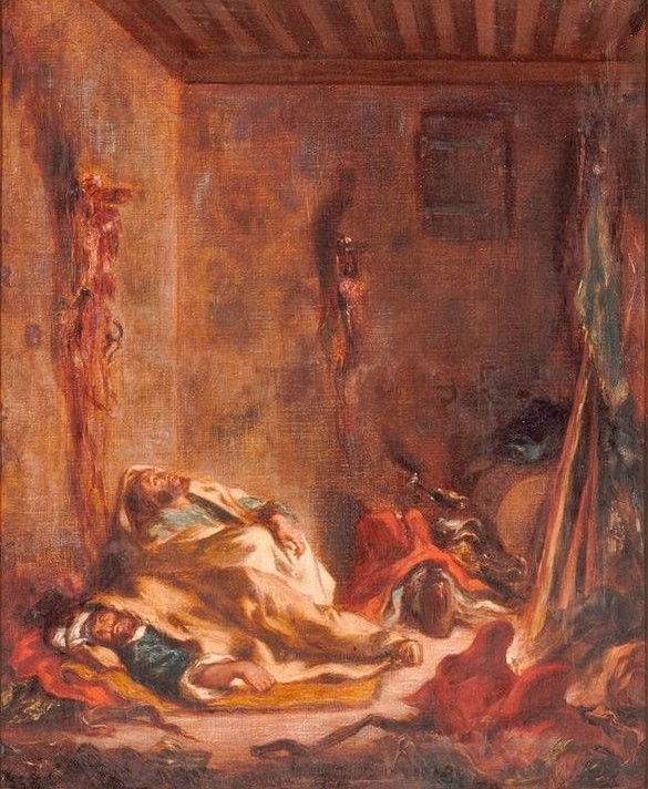 Eugene Delacroix, Poste de garde à Meknès (Kunst,Militär,Soldat,Völkerkunde,Wachtposten,Französische Kunst,Wache,Romantik,Replik,Wachstube,Schlafen (Schlaf))