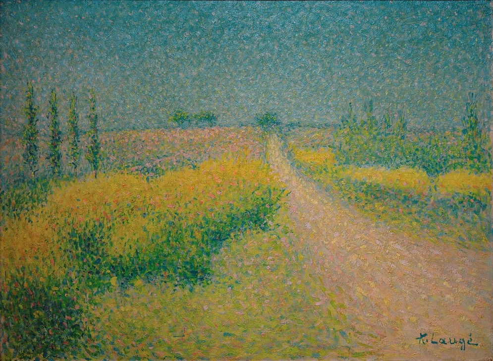 Achille Lauge, La route aux genêts  (Landschaft, Frühling, Sträucher, Ginster, Felder, Pointillismus, Klassische Moderne, Wohnzimmer, Treppenhaus, Wunschgröße, bunt)
