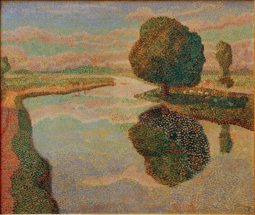 Jan Toorop, De kastanjeboom  (Landschaftsmalerei, Landschaft, Fluss, Kastanienbaum, Natur, Pointillismus, Postimpressionismus, Wunschgröße, Klassische Moderne, Wohnzimmer,)