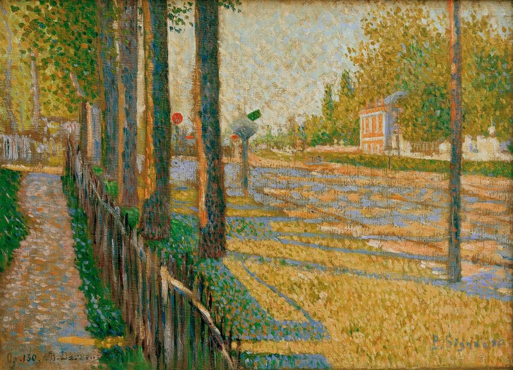 Paul Signac, La route Pontoise – L’Embranchement de Bois-Colombes (Opus (Eisenbahn,Landschaft,Impressionismus,Pointillismus,Französische Kunst)