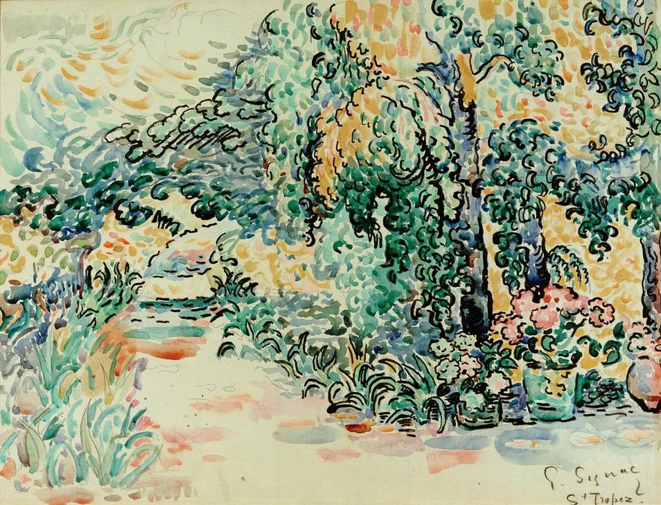 Paul Signac, Le jardin de la maison de l’artiste à Saint-Tropez (Garten Und Park,Hausgarten,Französische Kunst,Ziergarten,Person,Garten)