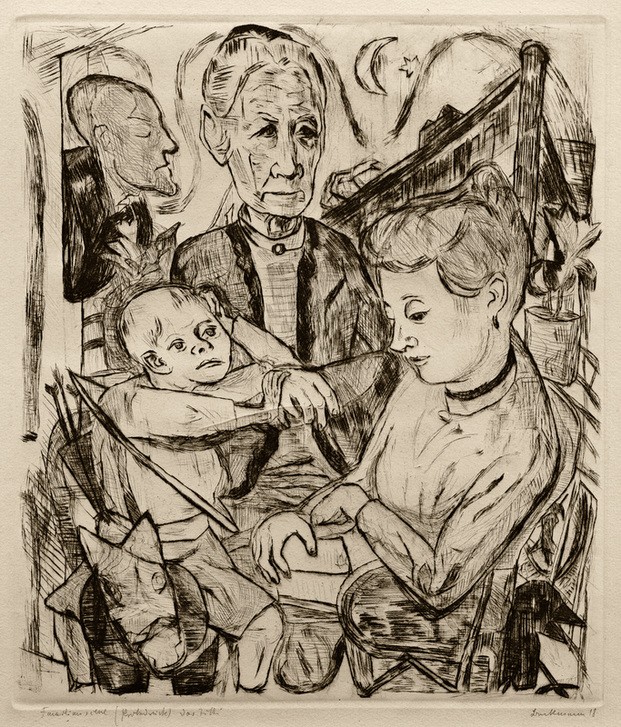 Max Beckmann, untitled (Menschen, Generationen, Lebensalter, Expressionismus, Klassische Moderne, Grafik, Studie, Wohnzimmer, Treppenhaus, Wunschgröße, schwarz/weiß)