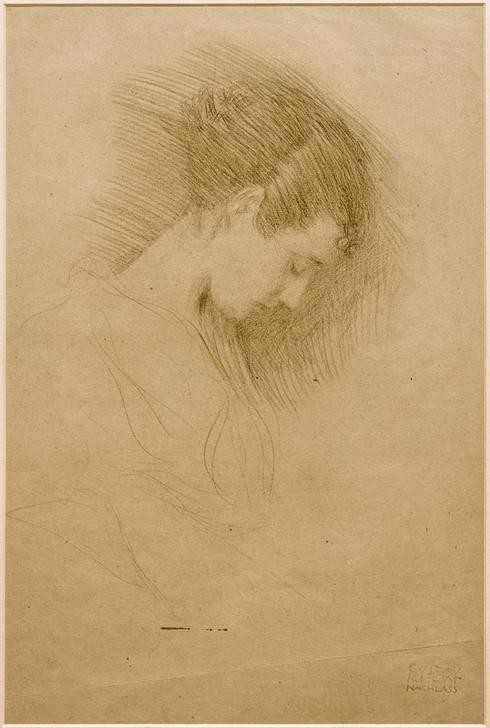 Gustav Klimt, Brustbild eines Mädchens mit gesenktem Kopf nach rechts  (Kultur und Unterhaltung