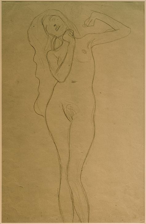 Gustav Klimt, Stehender Frauenakt mit erhobenen Armen (Studie)  (Persönlichkeiten)