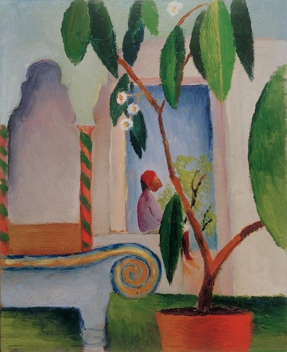 August Macke, Arabisches Café (kleiner Türke) (Deutsche Kunst,Gastronomie,Kunst,Völkerkunde,Orientalismus,Expressionismus,Fez (Hut),Der Blaue Reiter,Cafe,Araber (Völkerkunde))