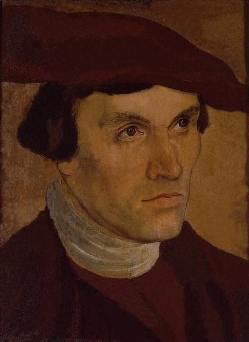 Lucas Cranach der Ältere, Bildnis eines Mannes mit rotem Barett (Mann, junger Mann,  Portrait,  Menschen, Hut, Barett, Klassiker, Renaissance, Wunschgröße, Wohnzimmer)