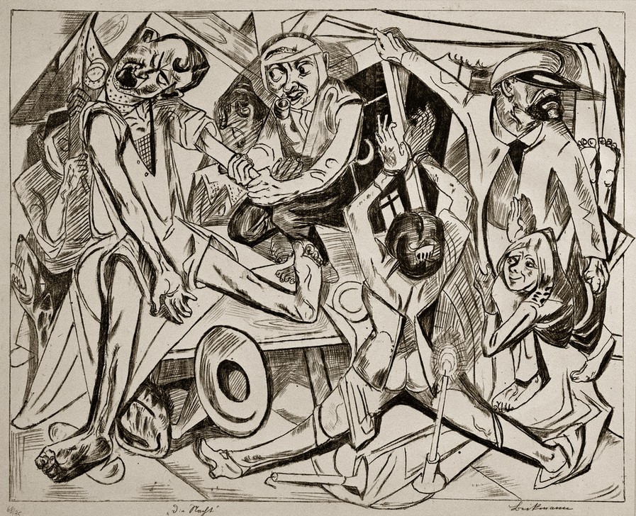 Max Beckmann, Die Nacht (Mörder, Diebe, Gewalt, Brutalität, Mensch und Gesellschaft, Zeichnung, Grafik, Expressionismus, Klassische Moderne, Wunschgröße, schwarz/weiß)