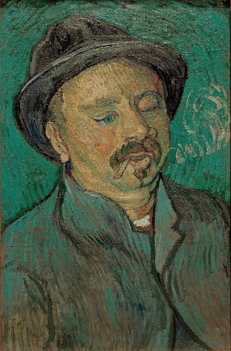 Vincent van Gogh, Bildnis eines einäugigen Mannes (Mann,Mensch,Hut,Portrait,Niederländische Kunst,Geisteskrankheit,Holländische Kunst,Einäugig,Psychopath,Geistes- Und Gemütskrankheiten)