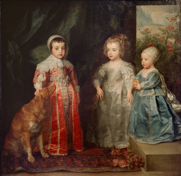 Anthonis van Dyck, Die Kinder Karls I (Königskinder, Geschwister, Gruppenbild, Kindermode, Hund, Menschen, Barock, Klassiker, Wunschgröße, Wohnzimmer)