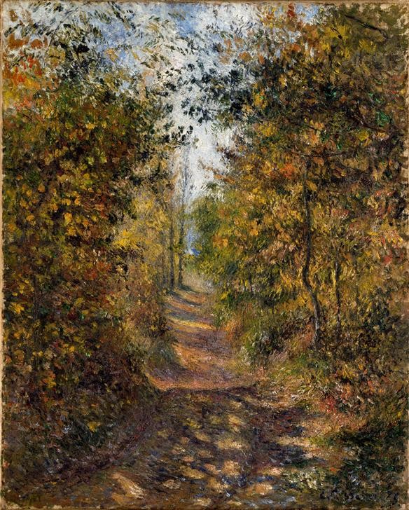 Camille Pissarro, Pfad im Wald bei Pontoise (Kunst,Landschaft,Wald,Impressionismus,Baum,Fussweg,Weg,Französische Kunst,Sonnenlicht,Waldweg,Licht Und Schatten,Pfad)