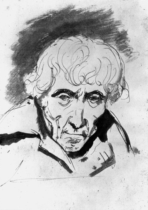 JEAN-AUGUSTE-DOMINIQUE INGRES, Cherubini und die Muse (Komponist, Mann, Musik, Portrait, Greis, Kopf, Alter Mann, Persönlichkeiten, Studie, Zeichnung, Wunschgröße, schwarz/weiß)