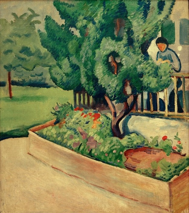 August Macke, Vor dem Haus in Tegernsee I (Deutsche Kunst,Garten Und Park,Geographie,Haus,Kunst,Landschaft,Park,Wohnhaus (Allgemein),Expressionismus,Der Blaue Reiter,Architekturdarstellung,Topographie,Garten)