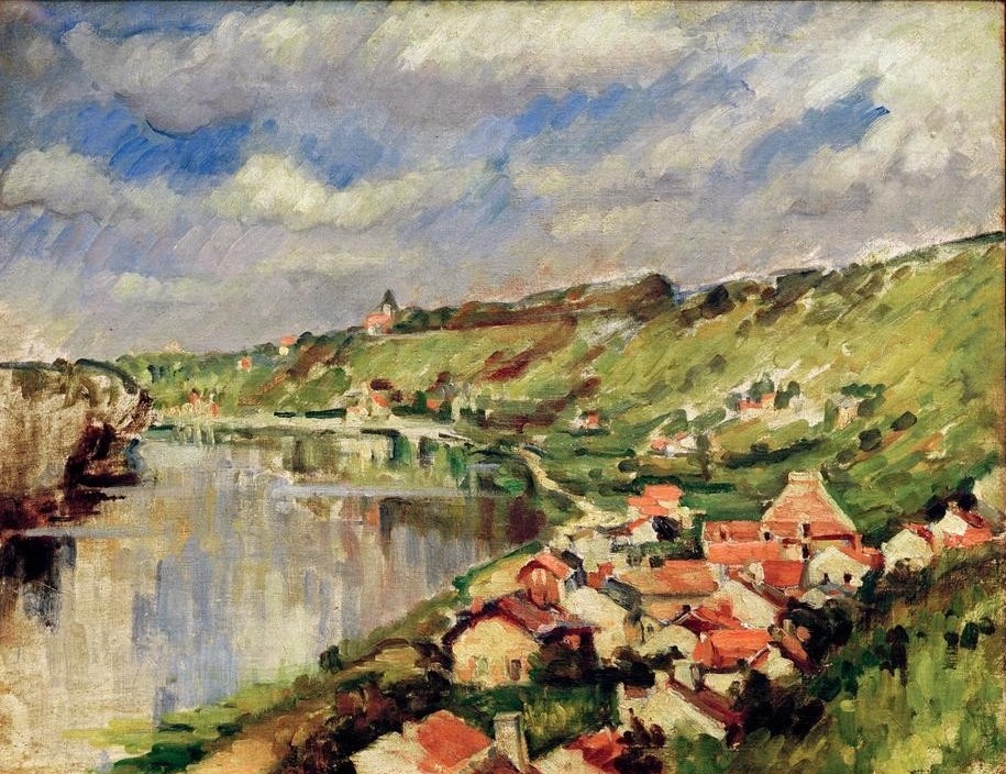 Paul Cézanne, Paysage au bord de l’Oise (Dorf,Landschaft,Impressionismus,Fluss,Französische Kunst)
