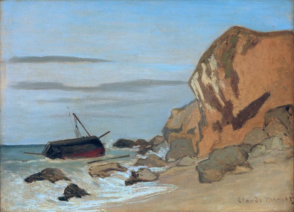Claude Monet, Falaise (Küste,Landschaft,Schiff,Meer,Impressionismus,Französische Kunst,Steilküste)