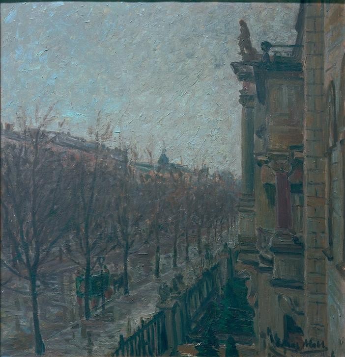 Oskar Moll, Kurfürstendamm (Berlin, Städte, Regen, Straße, Architektur, Gebäude, Impressionismus, klassische Moderne, Wunschgröße, Treppenhaus, Wohnzimmer, Malerei)