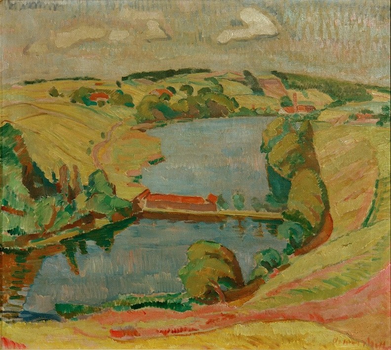 Oskar Moll, Landschaft bei Ebersberg mit See (Deutsche Kunst,Landschaft,See,)