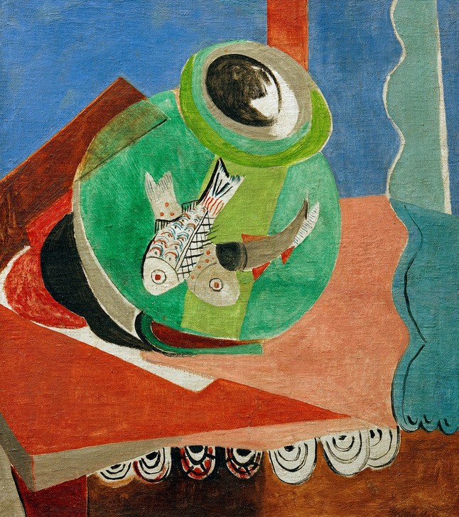 Oskar Moll, Fische im grünen Glas (Stillleben, Wasserglas, Aquarium, Fische, expressionistisch, klassische Moderne, Wunschgröße, Esszimmer, Treppenhaus, Wohnzimmer, Malerei)