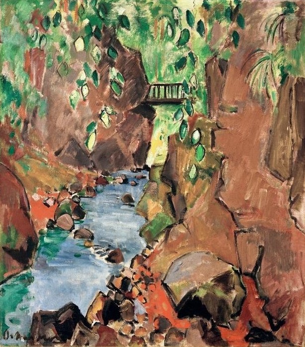 Oskar Moll, Wölfelsfall mit Brücke (Brücke,Deutsche Kunst,Landschaft,Schlucht,Holzbrücke,Bach,)