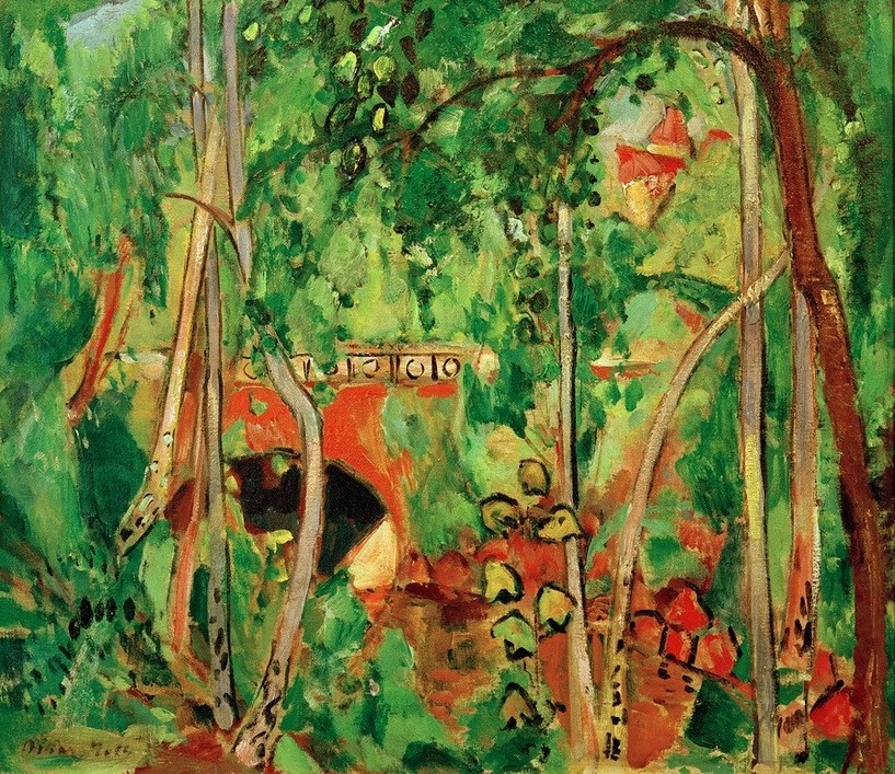 Oskar Moll, Rote Königsalleebrücke (Brücke,Deutsche Kunst,Geographie,Landschaft,Wald,Bach,Topographie,)