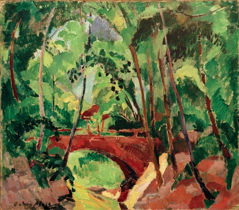 Oskar Moll, Grunewaldbrücke (Brücke,Deutsche Kunst,Geographie,Landschaft,Wald,Bach,Topographie,)